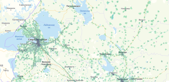Зона покрытия МТС на карте Омск 